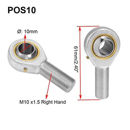 POS10 Rod End Bearing, 2pcs 10mm Bore Pre-Lubricated M10x1.5mm Metric Male Thread Right Hand Heim Joint with Jam Nuts - size: 10mm, style: POS