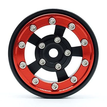 MRC 1.0 Beadlock Wheel 4PCS CNC Aluminum Wheels Rims Upgrade for 1/24 RC Crawler Car Axial SCX24 C10 Jeep Betty (Black-Red) - color: Black-Red