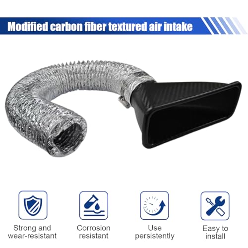 Craedli Carbon Fiber Car Air Intake Duct, Square Car Front Bumper Brake Air Intake Pipe with Extendable Flexible Hose and Hose Band, Universal Automotive Modified Replacement for Most Cars(Square) - size: Square