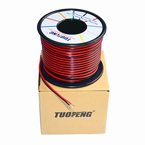 TUOFENG 20AWG Electrical Wire 100 ft Red Black Hookup Wire | 12V/24V DC Cable, LED Strips Extension Wire, 20 Gauge Stranded Wire, For Doorbell, LED Ribbon Lamp Tape Lighting - size: 20 awg 2 parallel lines 100ft