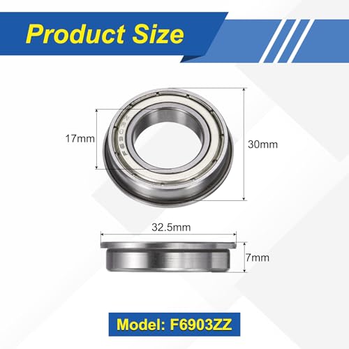 uxcell 5Pcs F6903ZZ Flanged Ball Bearings, 17 x 30 x 7mm Double Shielded Chrome Steel Deep Groove Bearing, ABEC5 - size: F6903ZZ 17 x 30 x 7mm