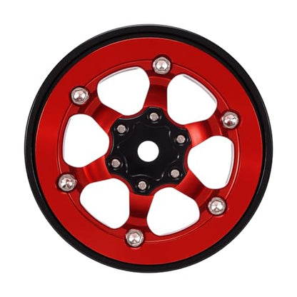INJORA 1.3" Aluminium -5.25mm Offset Beadlock Wheels for 1/24 1/18 RC (Red) - color: Red