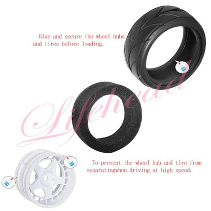 Lifehead 65mm On Road Rubber Tires& Wheels Rims 12mm Hex Hub for HPI Ken Block's Tamiya XV01 TT01 TT02B Kyosho FAZER MK2 Lc Racing PTG HSP RGT RC 3RACING D5 1/10 RC Rally Car - color: White 3