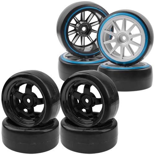 1/10 RC Hard Plastic Drift Tires & Wheel Rims 12mm Hex 10-Spoke & 1/10 RC Drift Tire Hard Plastic Tires & 12mm Hex Hub Wheel Rims