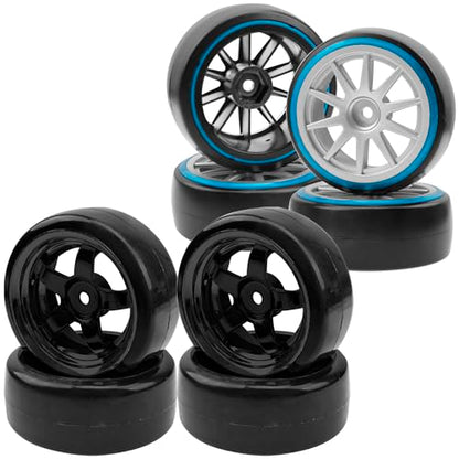 1/10 RC Hard Plastic Drift Tires & Wheel Rims 12mm Hex 10-Spoke & 1/10 RC Drift Tire Hard Plastic Tires & 12mm Hex Hub Wheel Rims