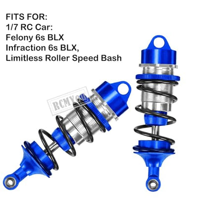 Shock Absorber Upgrades for 1/7 Felony 6S BLX,Infraction 6S BLX,Limitless Roller Speed Bash,4Pcs Front Rear RC Shocks Damper Parts,Adjustable Hop Ups,Replace #ARA330627,Navy Blue - color: Navy Blue