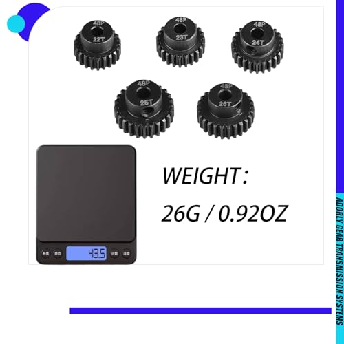 5-Pack 48P Hardened Steel Pinion Gears Set for 1/10 RC Cars - 22T, 23T, 24T, 25T, 26T with 3.175mm Shaft