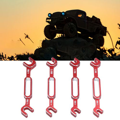 4PCS RC Turnbuckle Wrench, Turnbuckle Nut Ball Joint Remover Aluminum Alloy RC Repair Tool Set with 3.0 3.2 3.5 3.7 4.0 5.0 5.5 6.0mm (Red)