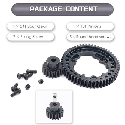 54T Spur Gear 1 Mod and 18T Pinion Gear Fit for Traxxas X Maxx | Hardened Steel Construction,Replace 6449,Compatible with XO 1,Maxx and E Revo 2.0,CNC Precision Machining - size: 54T+18T