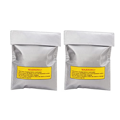 Lithium Battery Safety Bag, Durable Fire Charging Storage Pouch for RC Drone PVC Fiber 180 x 230 x 5 mm 2 Pack