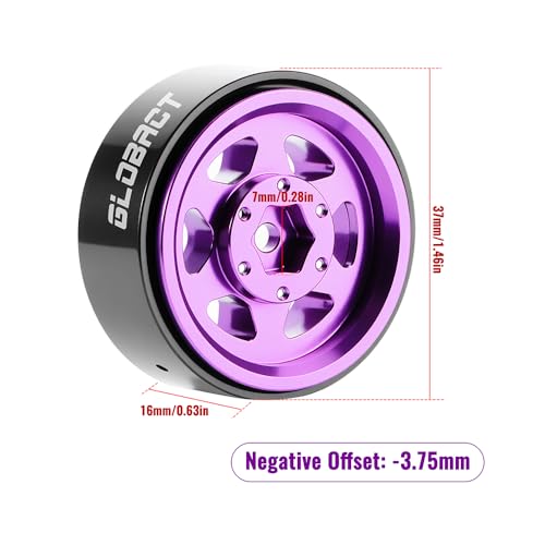 GLOBACT 1.3" Beadlock Wheels for SCX24 AX24 TRX4M 1/18 1/24 (Purple) - color: Purple