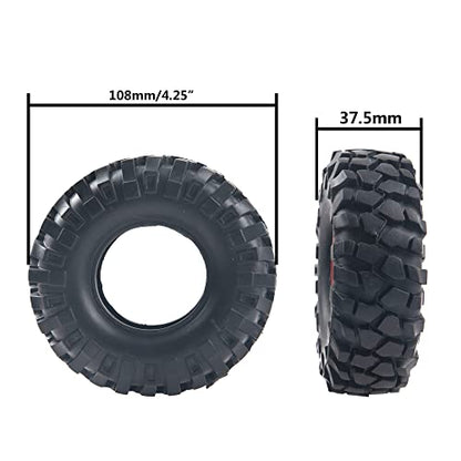 6-Spoke 1.9" Rubber Tires 108mm Wheels & 12mm Hex Hub Wheel Rims Compatible with 1/10 Axial D90 SCX10 CC01 TF2 RC Off-Road Climbing Crawler Car