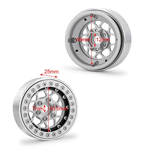 4PCS 1.9" Beadlock Wheels Rims Set, Matte Silver + Matte Black | Aluminum Alloy, Upgrade Parts, For 1/10 Axial SCX10 CC01 D90 TRX4, RC Crawler Car - color: Matte Silver + Matte Black