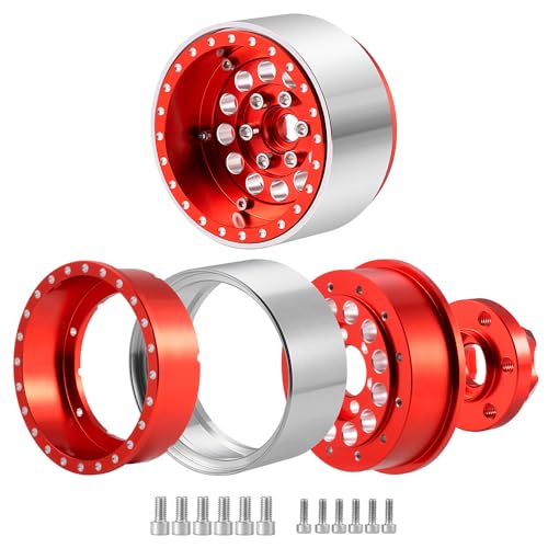 4PCS/Set 1.9" Aluminium Beadlock Wheel Tire Set with Foam Insert for 1/10th AXIAL SCX10 TRX4 Gen8 SCX10-II AXI90046,SCX10-III,D90 RC Crawler Truck Car Upgrade (Red) - color: Red