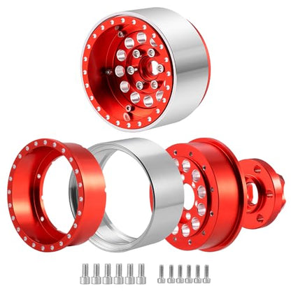 4PCS/Set 1.9" Aluminium Beadlock Wheel Tire Set with Foam Insert for 1/10th AXIAL SCX10 TRX4 Gen8 SCX10-II AXI90046,SCX10-III,D90 RC Crawler Truck Car Upgrade (Red) - color: Red