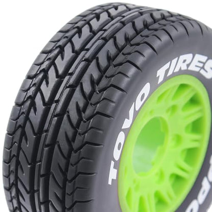 1/10 1/8 RC Short Course Truck Tires OD 4.33" and Wheels 12mm 14mm 17mm Hex for 1:8 1:10 Scale Off Road Truck Car Traxxas Slash 2WD 4×4 Rc4wd Arrma Senton Axial Losi Redcat 4PCS (Green) - color: Green