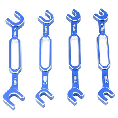 4PCS RC Car Wrenches Turnbuckle Nut Ball Joint Remover Aluminum Alloy RC Maintenance Spanner 3.0‑6.0mm (Blue) - color: Blue