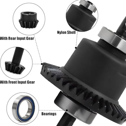 Front Rear Differential with Bearings, 37T/13T Gear Ratio Diffs Fit for Traxxas 1:10 Slash 4X4 Rustler Stampede Bandit Rally Ford F-150, Upgrade Replacement for RC Monster Truck Crawler