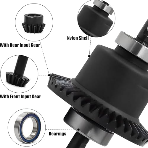 Front Rear Differential with Bearings, 37T/13T Gear Ratio Diffs Fit for Traxxas 1:10 Slash 4X4 Rustler Stampede Bandit Rally Ford F-150, Upgrade Replacement for RC Monster Truck Crawler - color: Black