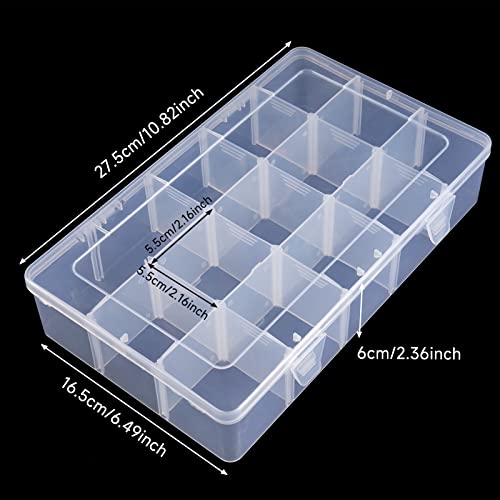 BTremary 15 Grids Clear Plastic Storage Box with Compartment, Craft Organizers and Storage, Transparent Jewelry Storage Box, Small Parts Organizer for Sewing Bead Washi Tape Thread - size: 15 Grids