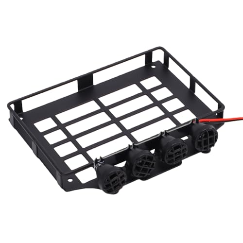 Matybobe 1/12 RC Crawler Roof Rack RC Car Roof Luggage Carrier 1:12 Off Road Rack Metal Cage Style Pre Wired 4 Round Lights Direct Screw On Upgrade Parts with Spotlights for