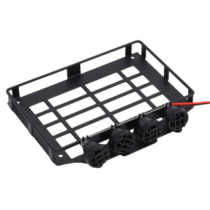 Matybobe 1/12 RC Crawler Roof Rack RC Car Roof Luggage Carrier 1:12 Off Road Rack Metal Cage Style Pre Wired 4 Round Lights Direct Screw On Upgrade Parts with Spotlights for