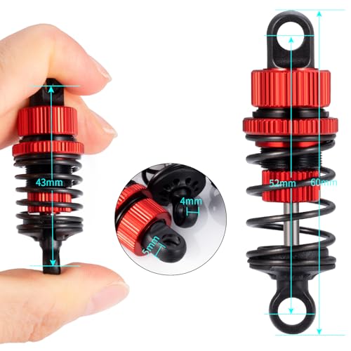 Aluminum RC Front & Rear Oil Filled Shock Absorber 50mm/52mm Adjustable Damper Set Compatible with Tamiya M03 M04 M05 M06 1:10 On Road Car Upgrades Replace Parts (Red, 52mm) - color: Red, size: 52mm