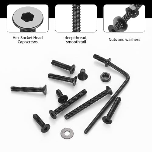 810 Pcs M3 Metric Screw Assortment, Flat Head Machine Screw Assortment Kit, Countersunk Hex Socket Cap Screws Set with Washers, Countersunk Bolts and Nuts Set with Wrench(Black) - size: M3