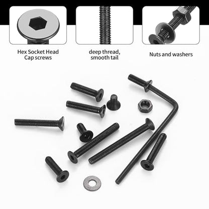 810 Pcs M3 Metric Screw Assortment, Flat Head Machine Screw Assortment Kit, Countersunk Hex Socket Cap Screws Set with Washers, Countersunk Bolts and Nuts Set with Wrench(Black) - size: M3