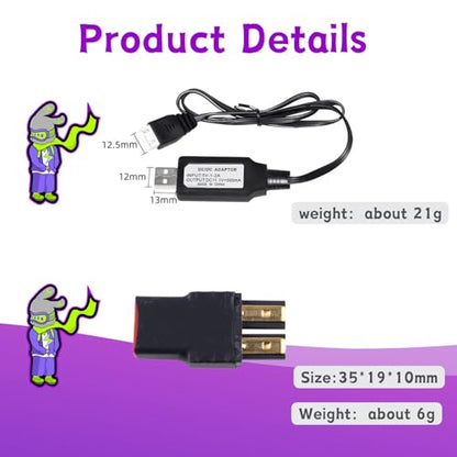RC Battery Accessory Kit,No Wires TRX Male (Black) Connector Switch to Deans T Female (red) Adapter, for Remote Control Toy Boat FPV Drone Car etc - 1 Pcs with 11.1V USB Charger Cable