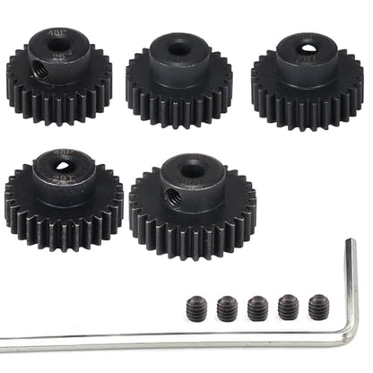 48P Hardened Steel Pinion Gear Set 3.175mm (1/8 inch) Hole 26T 27T 28T 29T 30T 48DP Pitch Gears with Hex Key for RC Brushless Brush Motor RC Car Upgrade (5pcs) - size: 26 27 28 29 30T