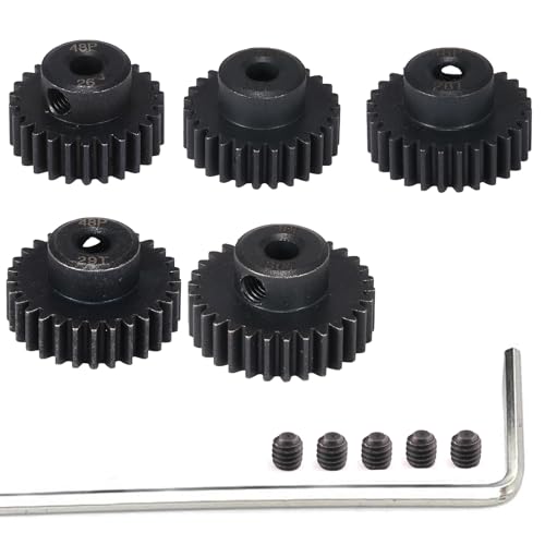 48P Hardened Steel Pinion Gear Set 3.175mm (1/8 inch) Hole 26T 27T 28T 29T 30T 48DP Pitch Gears with Hex Key for RC Brushless Brush Motor RC Car Upgrade (5pcs) - size: 26 27 28 29 30T