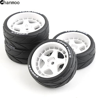 1/10 RC On Road Tires 12mm Hex Plastic Wheels Rims and Rubber Street Tyres for 1:10 Rally Racing Drift Touring CarTamiya XV01 XV02 TA06 TT01 TT02 PTG2 144001 A959 HPI KYOSHO 4PCS (White B) - color: White B