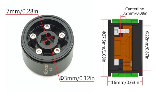 RC 1.0 Beadlock Wheels Offsets -2 Aluminum Rims for AX24 1/18 TRX4M All 1/24 Scale SCX24 Deadbolt RC Crawler Car Wheels Upgrades 4Pc (Black) - color: Black