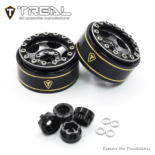 Treal 1.0 Beadlock SCX24 Wheels (4P) Classic 5-Star 1" Micro Beadlock Wheels for Axial 1/24 Deadbolt Betty C10 Gladiator Bronco 27.3g (Black-Grey) - color: Black-Grey