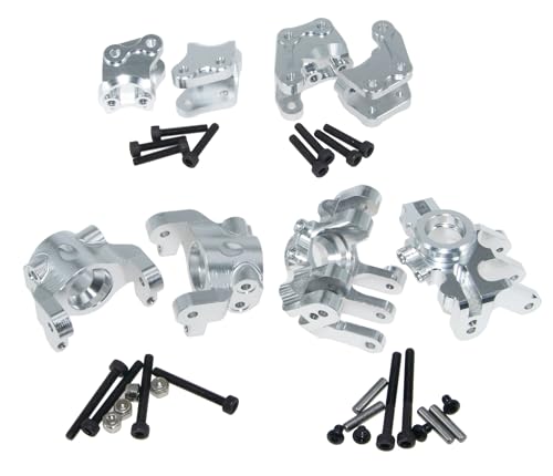 Upgrade Compatible with Axial 1/10 RBX10 Ryft 4WD Rc Crawler Car Steering Cup & Rock Bouncer Axle Mount & Steering Knuckles Aluminum Alloy Metal Accessory Parts(Silver)