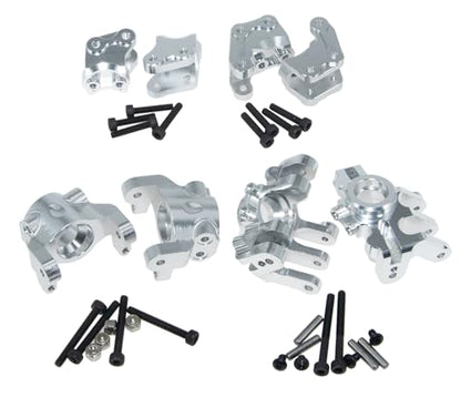 Upgrade Compatible with Axial 1/10 RBX10 Ryft 4WD Rc Crawler Car Steering Cup & Rock Bouncer Axle Mount & Steering Knuckles Aluminum Alloy Metal Accessory Parts(Silver)