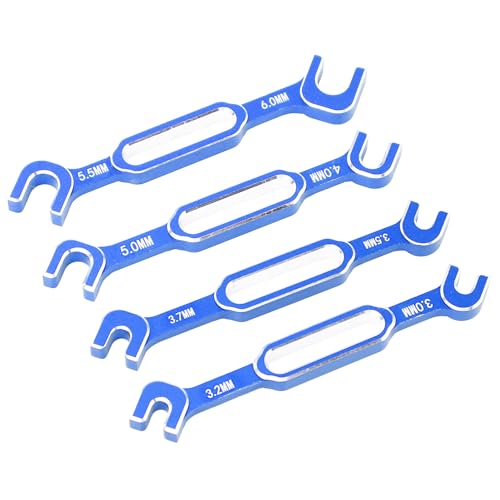 RC Car Wrench, 4PCS Aluminum Alloy Turnbuckle Nut Ball Joint Remover Spanner 3.0 to 6.0mm, with Double End Design, for RC Crawler Car Boat Drone Maintenance (Blue) - color: Blue
