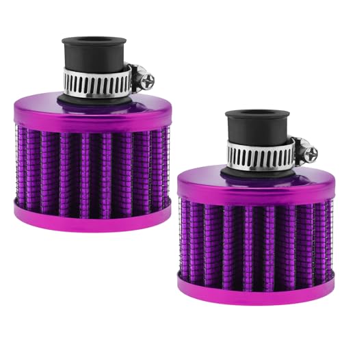 2PCS Valve Cover Breather Filter, Crankcase Breather Filter, Auto Cone Mini Oil Air Intake Filter, Car Valve Cover Oil Breather Turbo Vent Crankcase Cleaner Accessory for Most Cars (Purple)