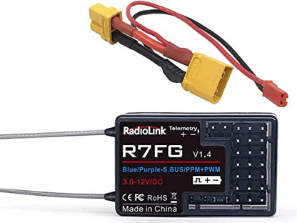 Radiolink 2.4Ghz R7FG 7 Channels Gyro Receiver with Voltage Telemetry Long Range Control, Water-Splash RX for RC Crawler Car Boat Radio Controller System RC4GS v2/RC6GS v2/RC4GS/RC6GS