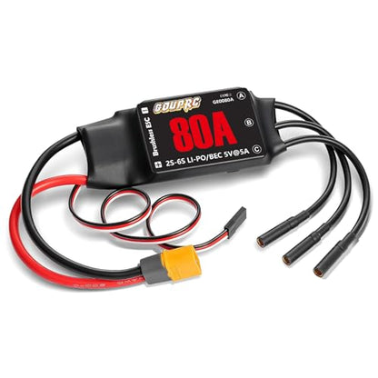 GOUPRC 80A Brushless ESC 2S-6S Electric Speed Controller with 5V/5A BEC XT60 Plug for RC Airplane, Fixed Wing, Multirotor Drone, FPV Racing - style: 80A