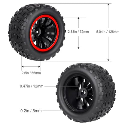 Hobbypark Pre-Glued 12mm Hex RC Truck Wheels and Tires Set for 1/10 Traxxas Stampede Hoss 4x4 VXL Redcat Blackout XTE Pro Volcano EPX Pro 2s 3s 4s Brushless Systems