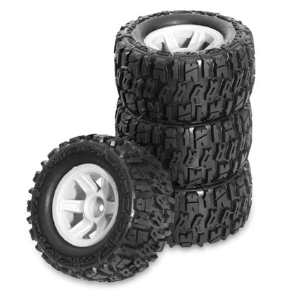 REDSPIDER 1/14 RC Monster Truck Wheel Rim Tires (4pcs) Hex 12mm OD 3.54'' for 1/12 1/14 1/16 RC Off Road Monster Truck TRX E-REVO Summit HPI SAVAGEGT-2XS REDCAT Volcano-16 (White) - color: White