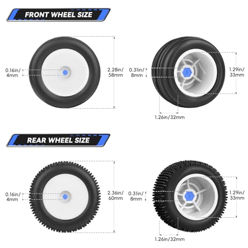 8mm Hex Preglued 1/18 Off-Road Wheels and Tires High Traction for Losi Mini-T 2.0 Brushless Stadium Truck - color: White