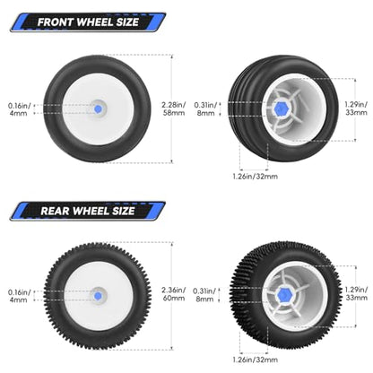 8mm Hex Preglued 1/18 Off-Road Wheels and Tires High Traction for Losi Mini-T 2.0 Brushless Stadium Truck - color: White