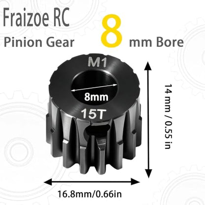 15T M1 8mm Steel Pinion Gear with 8mm to 5mm Adapter Shaft for Traxxas 1/5 X-MAXX 1/10 RC Car Buggy Truck, Available in 14T to 30T Mod 1 Motor Gear for Enhanced Performance and Durability - size: 15T