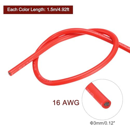 MECCANIXITY 16 Gauge Wire Silicone Wire 16AWG Electrical Wire Stranded Wire Tinned Copper Wire High Temp Hookup Wire 6 Color 1.5m/4.92ft for Car Model Electric Appliances 6pcs - size: 16AWG, 4.92ft