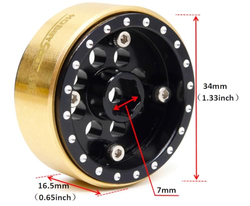 Brass Weight RC 1.3" Beadlock Wheels 4-Pack For TRX4M SCX24 | 43g/rim adjustable offset Black wheel with 7mm hex hub, For 1/18 TRX4M High Trail & 1/24 micro RC crawlers Upgrades - color: Black