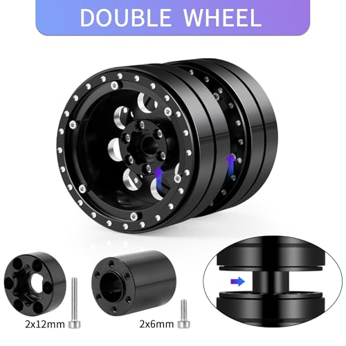 2PCS Aluminum 2.2" Dually RC Beadlock Wheels Rims for 1/10th AXIAL Wraith RR10 SCX10-II TRX4 TRX6 RC Crawler Trailer Car Upgrade Parts