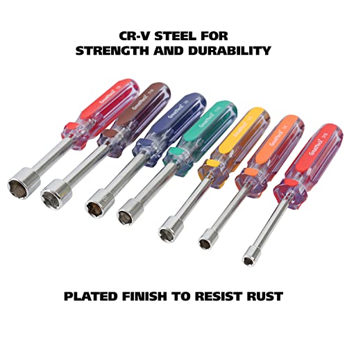 Great Neck ND72 7-Pc SAE Nut Driver Set, Nut Drivers for Automotive, Mechanical, and DIY Projects, Chrome Vanadium Steel, Acetate Color-Coded Handles, Rust-Resistant, ANSI Rated Tools - size: SAE